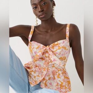 J Crew NEW! Tie-front button-up peplum top in floral cotton poplin